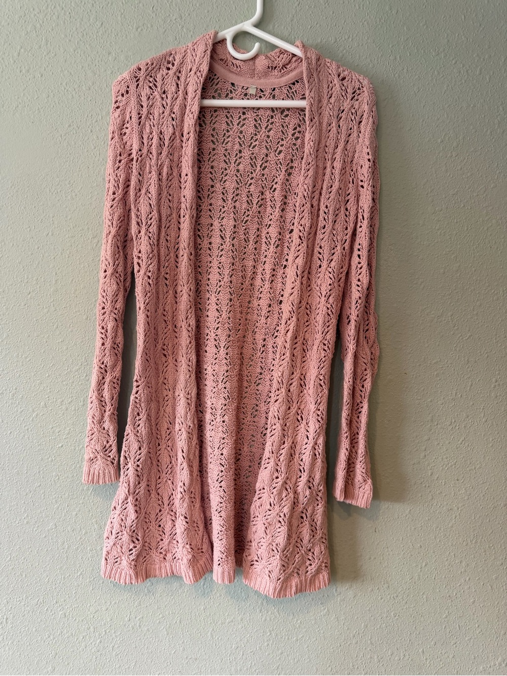 Open-Front Pink Knit Cardigan Sweater
